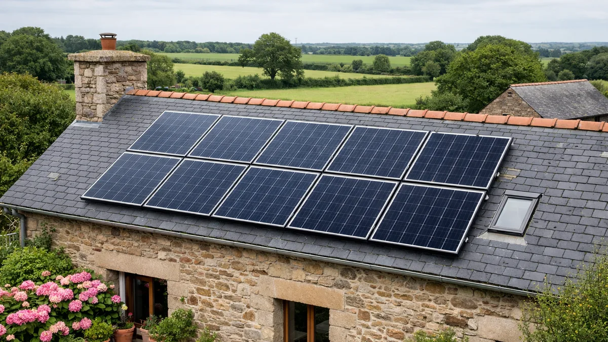 Panneau solaire de 3000 W installé sur le toit d’une maison en Bretagne