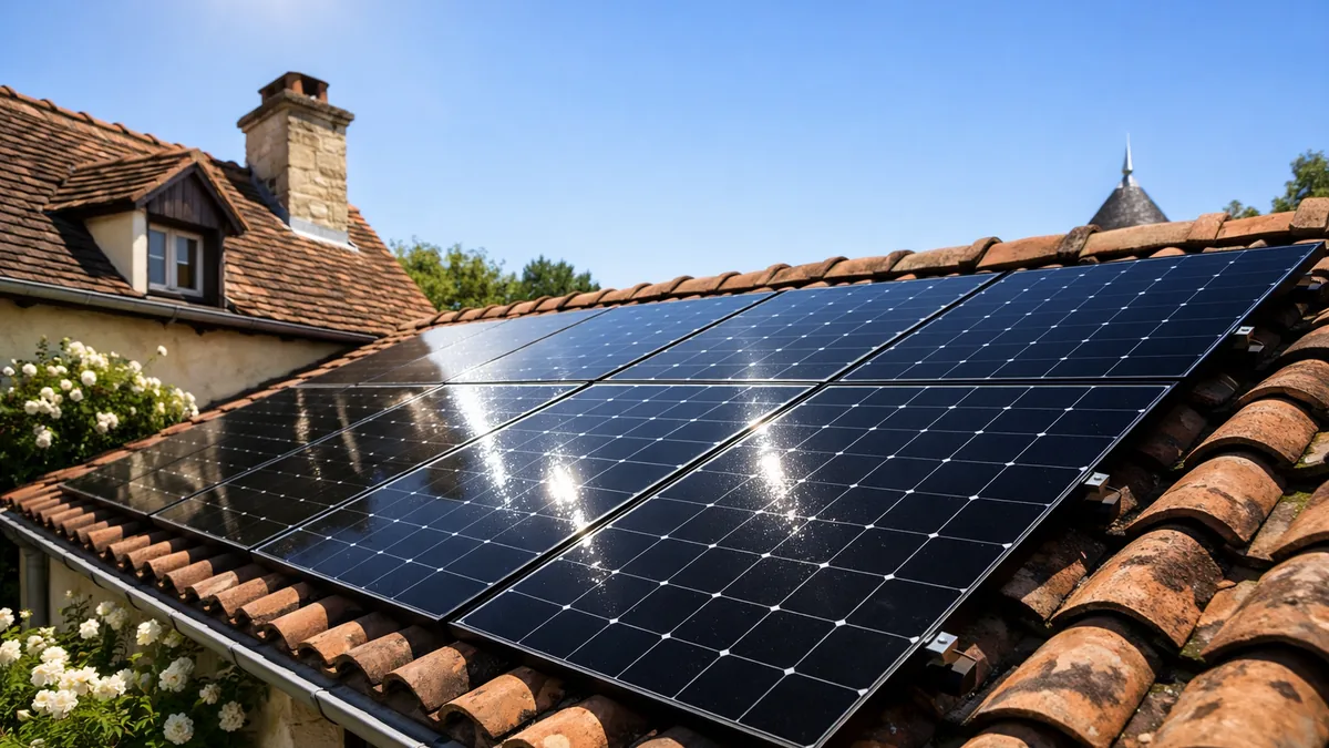 Rendement d'un panneau solaire : modules photovoltaïques sous un soleil éclatant