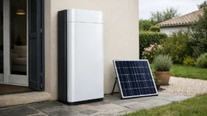 Avis Zendure : batterie de stockage solaire moderne installée contre la façade d'une maison